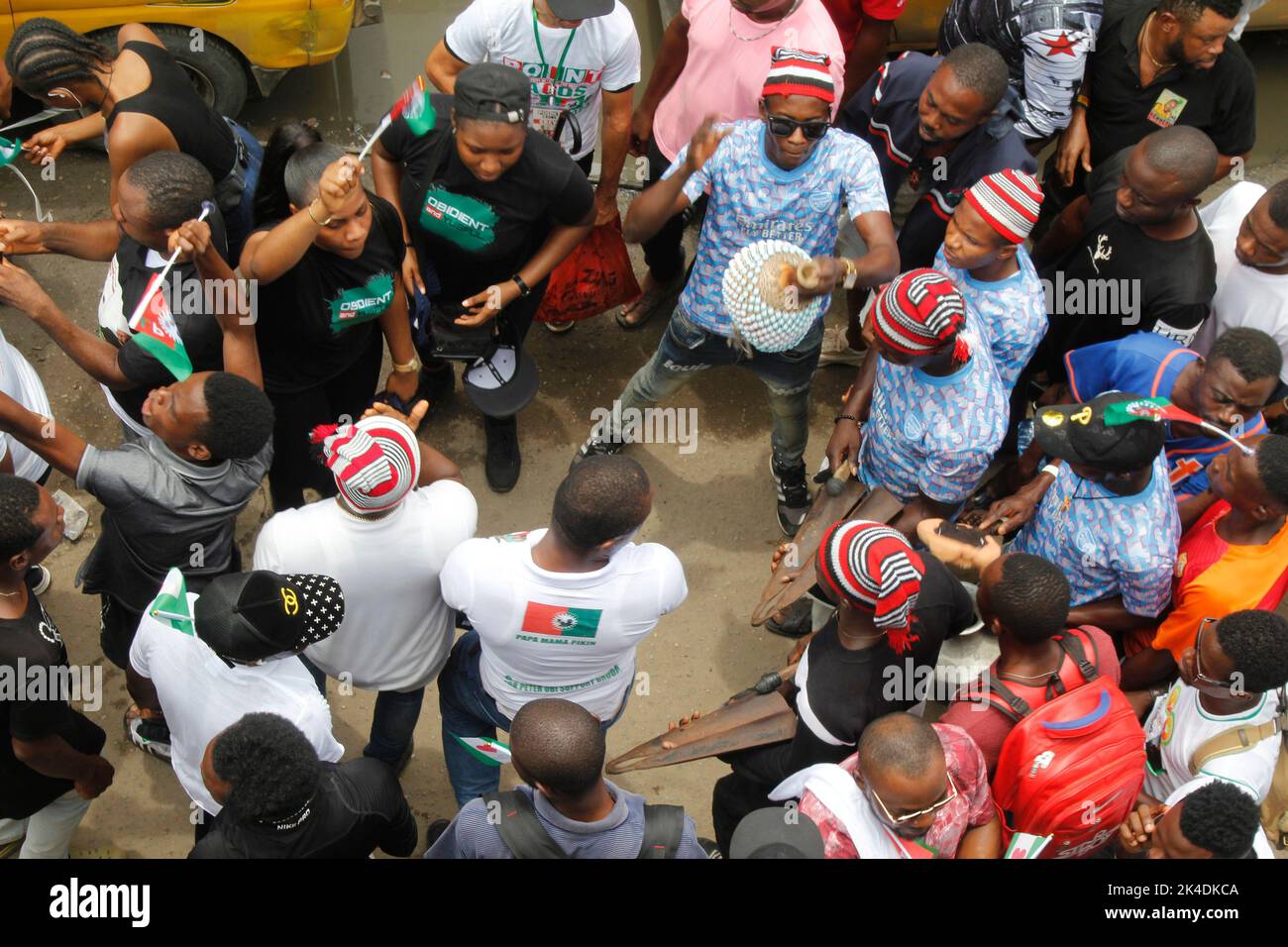 Lagos, Nigeria 1st ottobre 2022 sostenitori (alias obbediente) di Peter OBI, candidato presidenziale del Partito laburista alle elezioni presidenziali del 2023, si tengono un raduno a Ikeja, Lagos, Nigeria, sabato 1 ottobre, 2022. Foto di Adekunle Ajayi Credit: Adekunle Ajayi/Alamy Live News Foto Stock