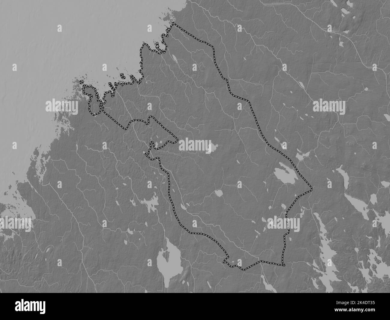 Ostrobothnia centrale, regione della Finlandia. Mappa altimetrica bilivello con laghi e fiumi Foto Stock