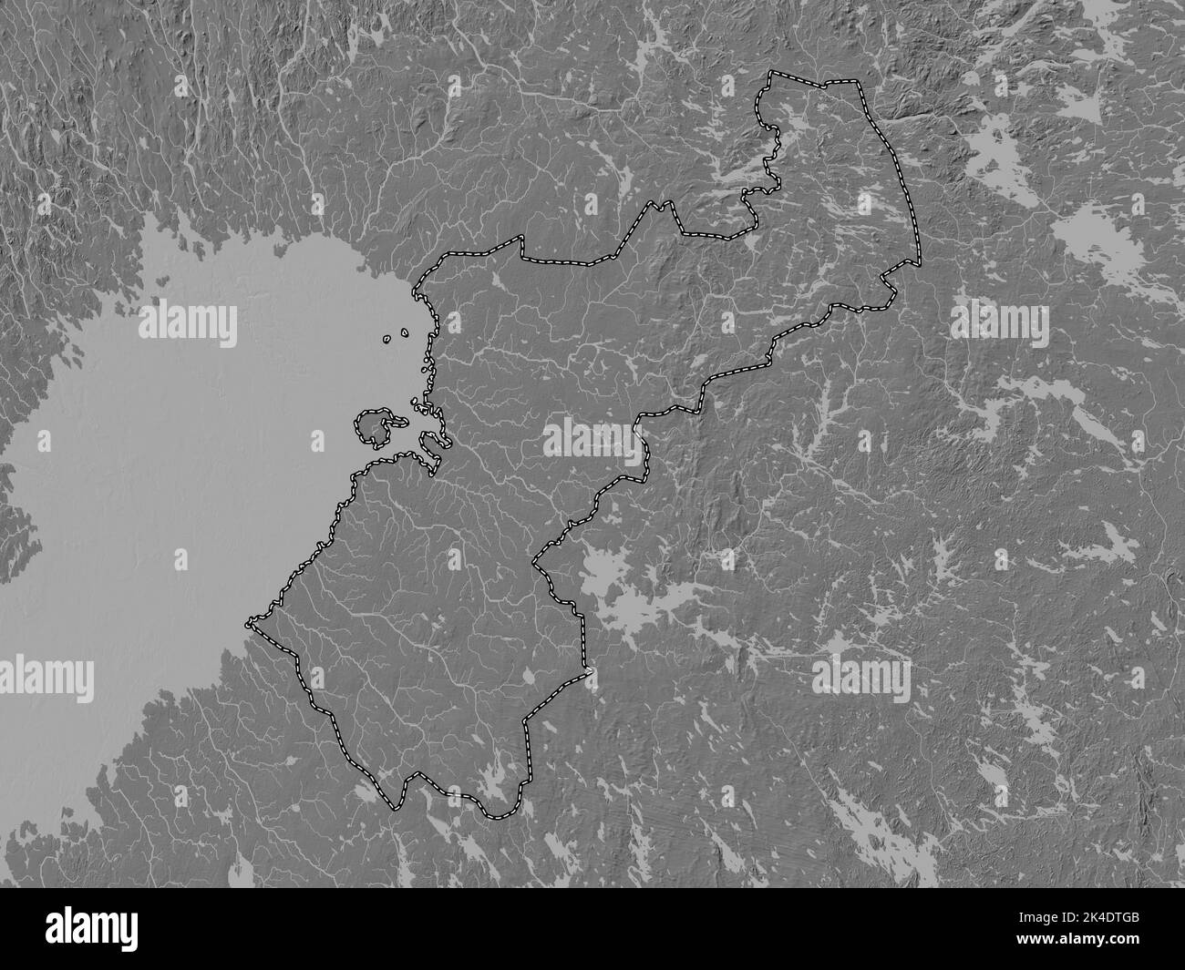 Ostrobothnia settentrionale, regione della Finlandia. Mappa altimetrica bilivello con laghi e fiumi Foto Stock