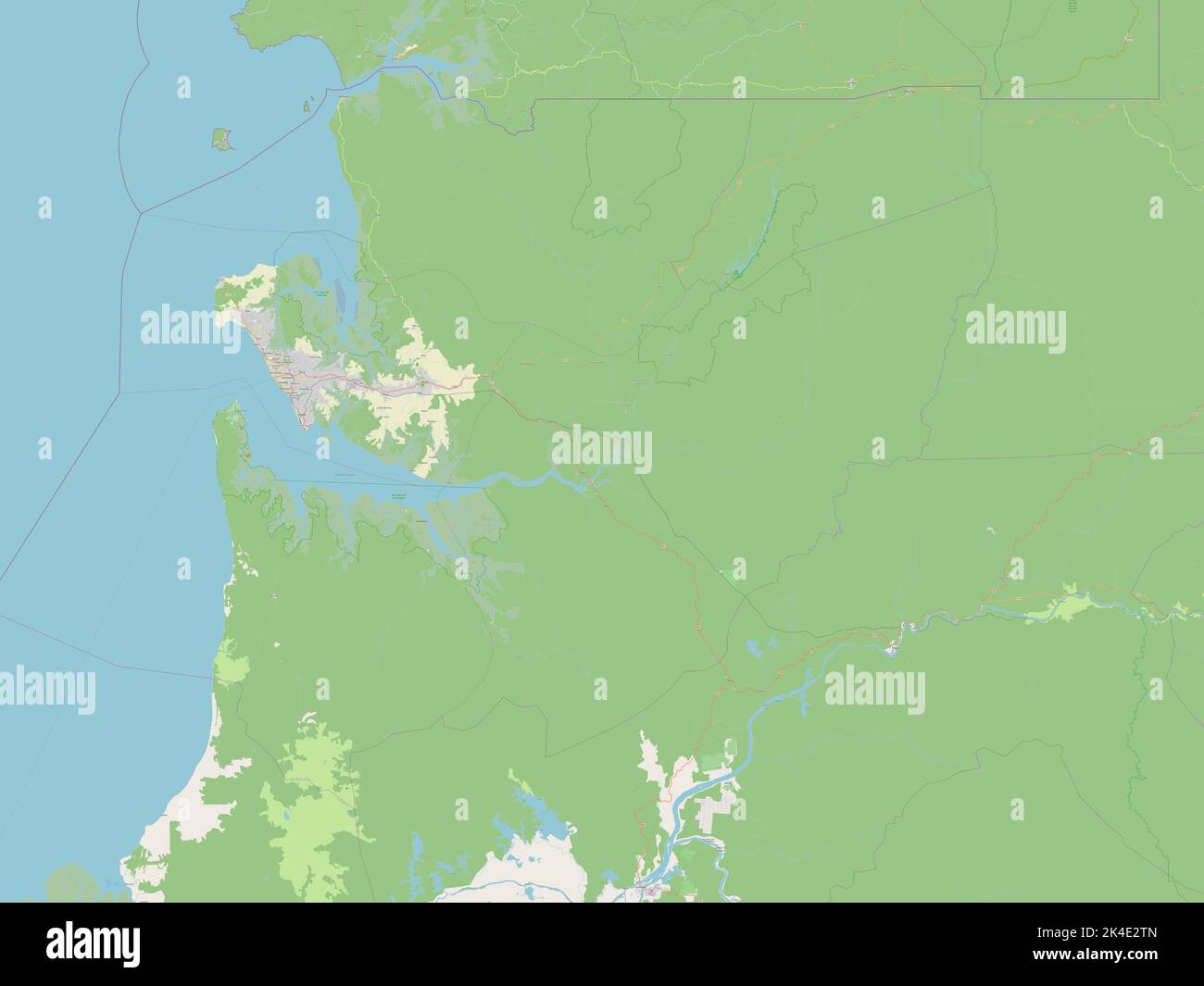 Estuaire, provincia del Gabon. Aprire la mappa stradale Foto Stock