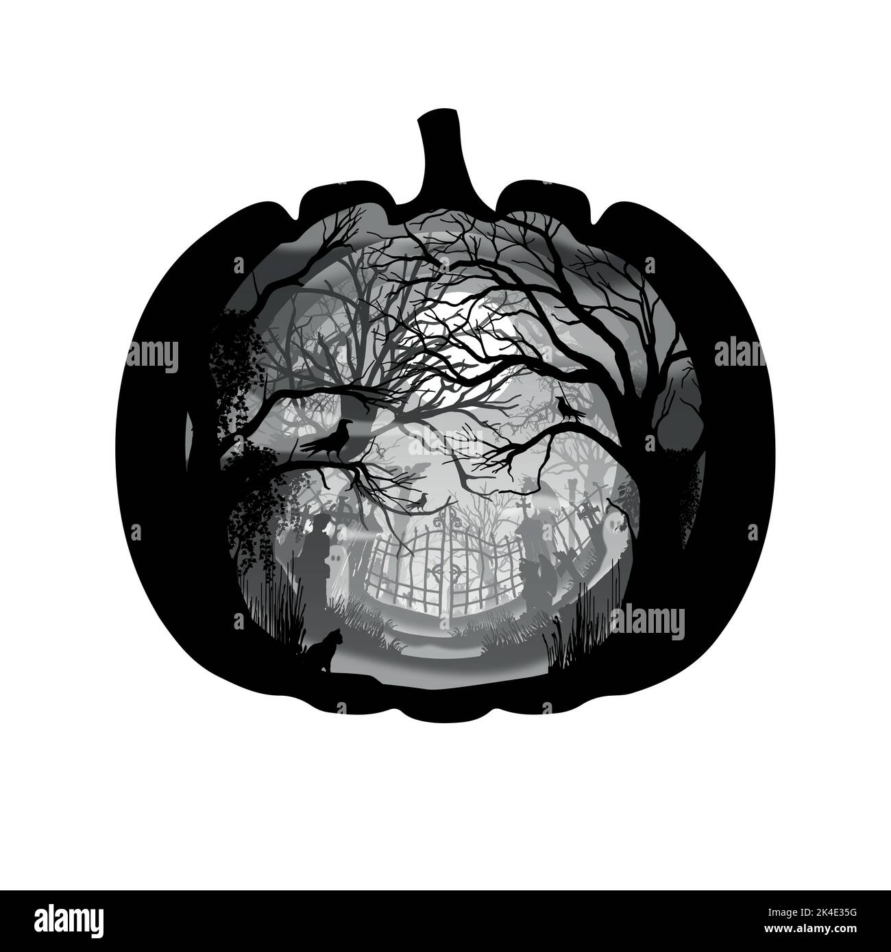 Illustrazione del cimitero a forma di zucca per la celebrazione di Halloween Illustrazione Vettoriale