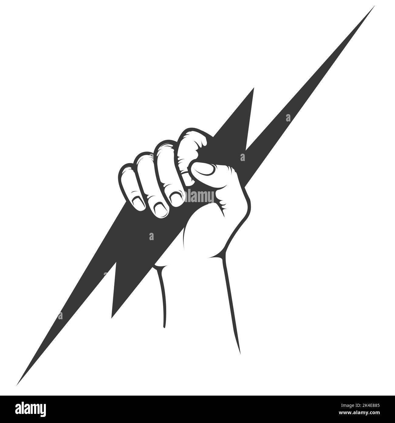 Mano con bullone di illuminazione, rabbia, elettricità e simbolo di potenza, segno di tuono di autorità, vettore Illustrazione Vettoriale