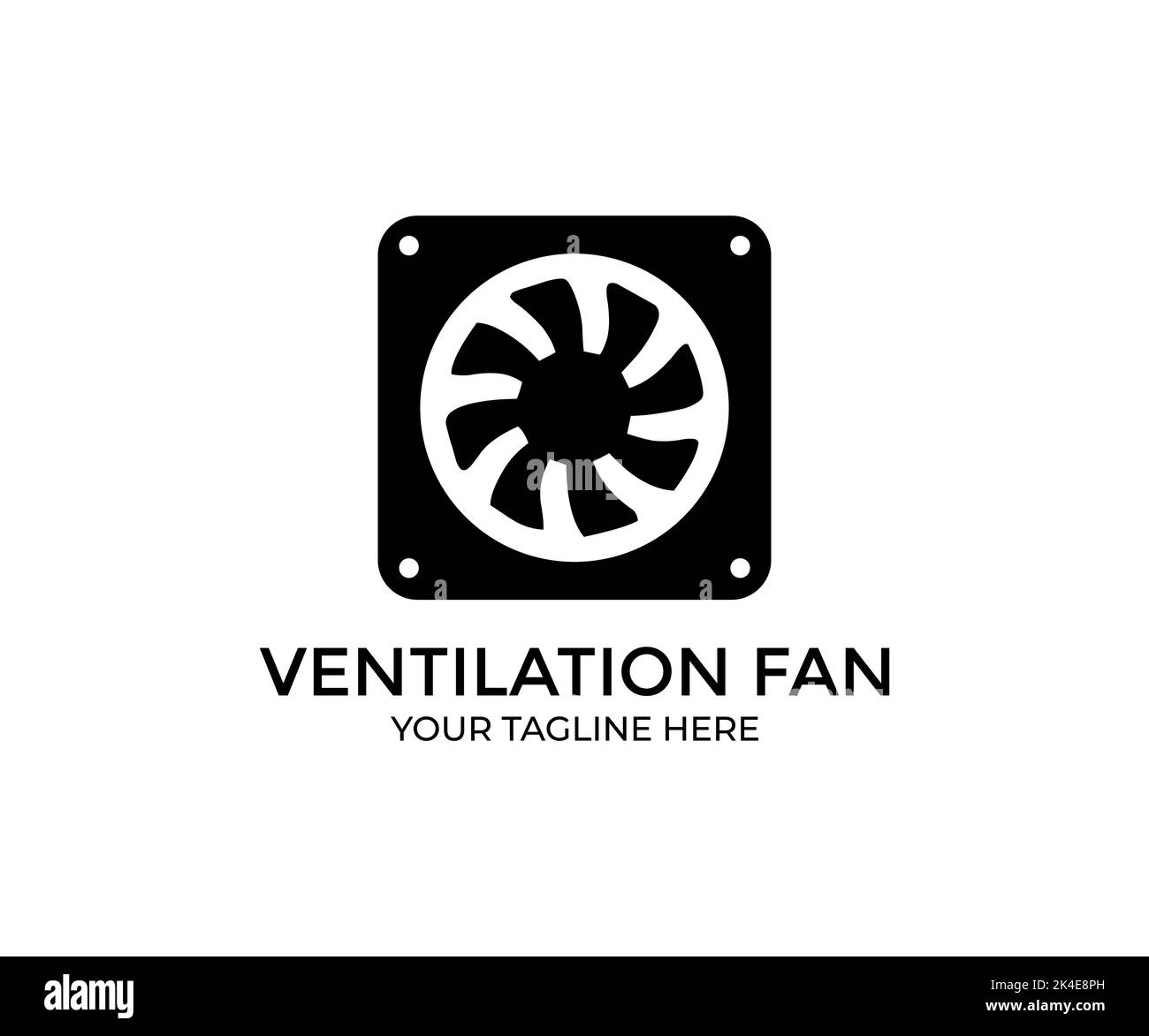 Ventilatore grande in metallo, design con logo elica per ventilatore. Raffreddamento ad aria, refrigeratore d'aria, ventilatore a soffitto, ventilatore a soffitto, refrigeratore, vettore icona condizionatore. Illustrazione Vettoriale