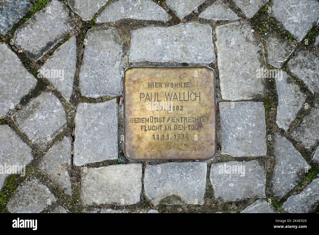 Pietra inciampante di Paul Wallich, fuggire a morte, Potsdam, Germania Foto Stock