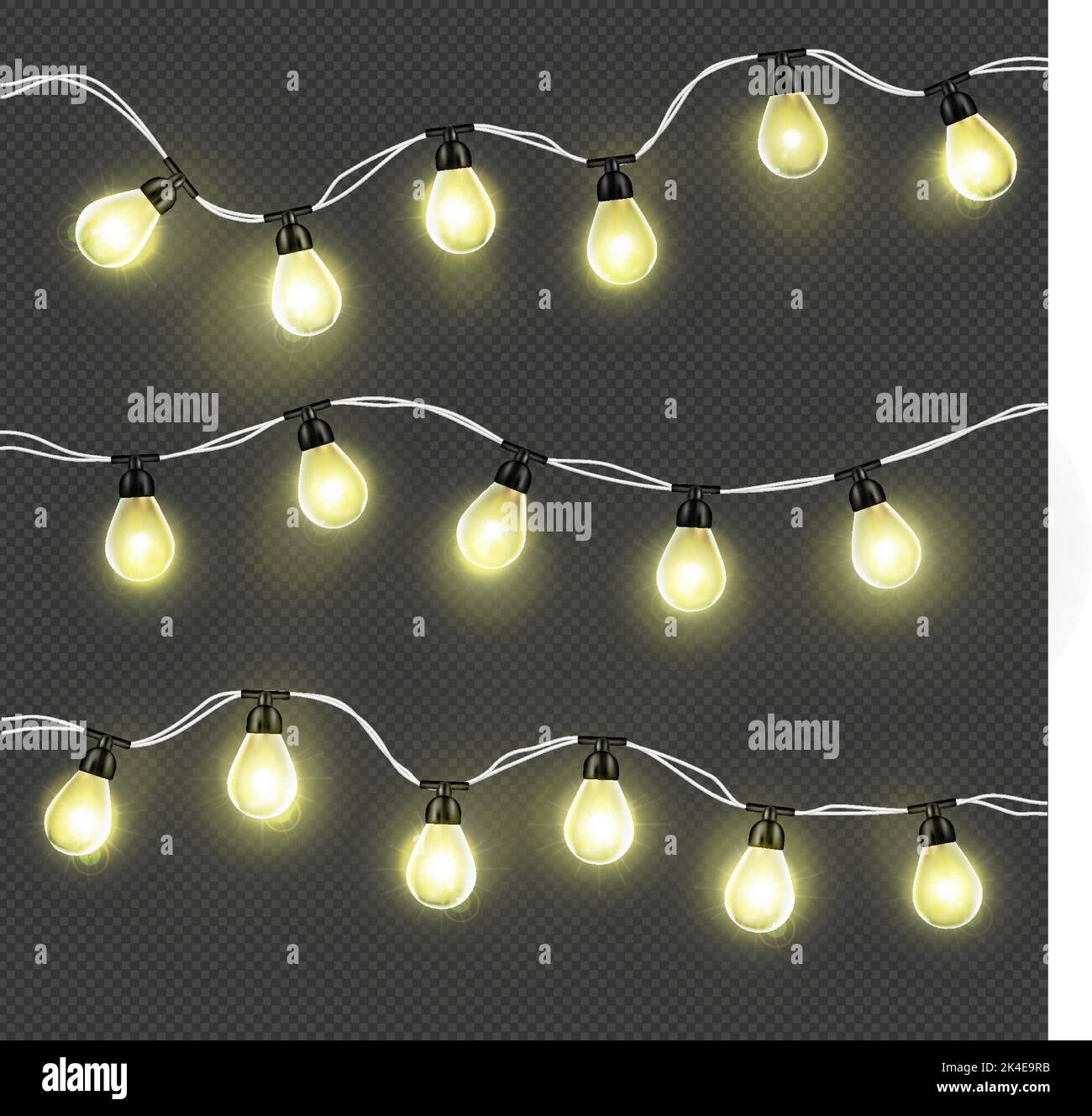 Luci natalizie per biglietti, striscioni, poster, web design. Set di lampada al neon a LED dorata al ghirlante xmas illustrazione vettoriale Illustrazione Vettoriale