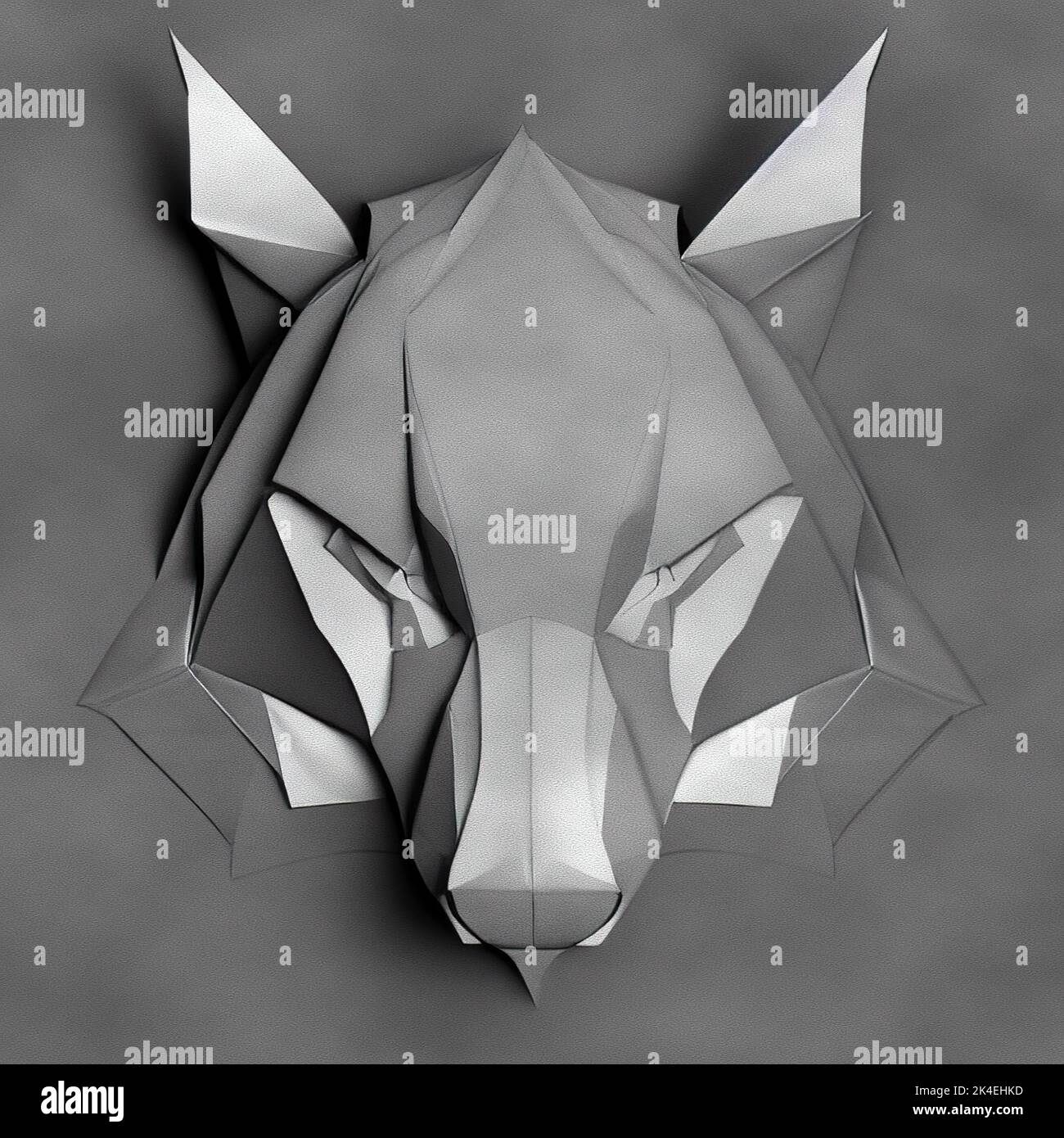 3D rendering della testa di lupo in stile origami di carta Foto Stock