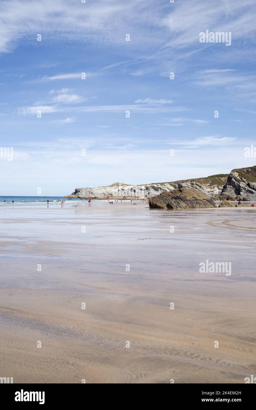 Lusty Glaze - una spiaggia di proprietà privata, incredibilmente pittoresca, con ristorante e alloggio sulla spiaggia nella Cornovaglia settentrionale (Inghilterra, Regno Unito) Foto Stock