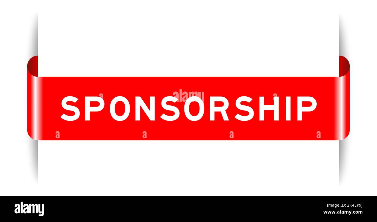 Banner etichetta inserito di colore rosso con sponsorizzazione parola su sfondo bianco Illustrazione Vettoriale