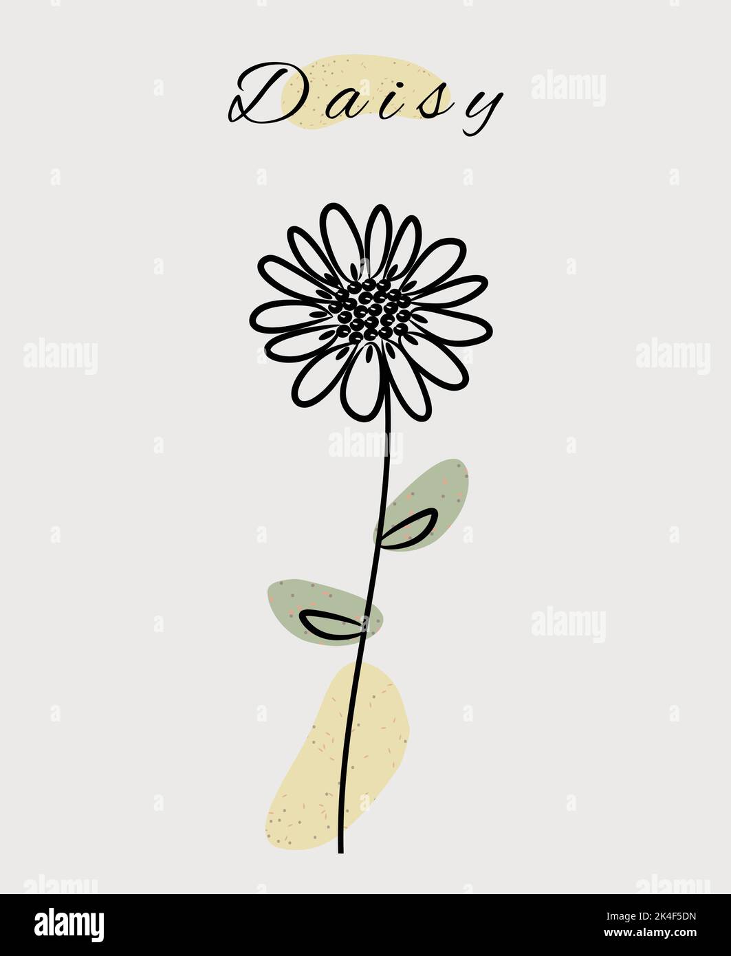 Fiore daisy botanico minimo elemento d'arte, poster, o parete illustrazione d'arte con forma organica. Illustrazione Vettoriale