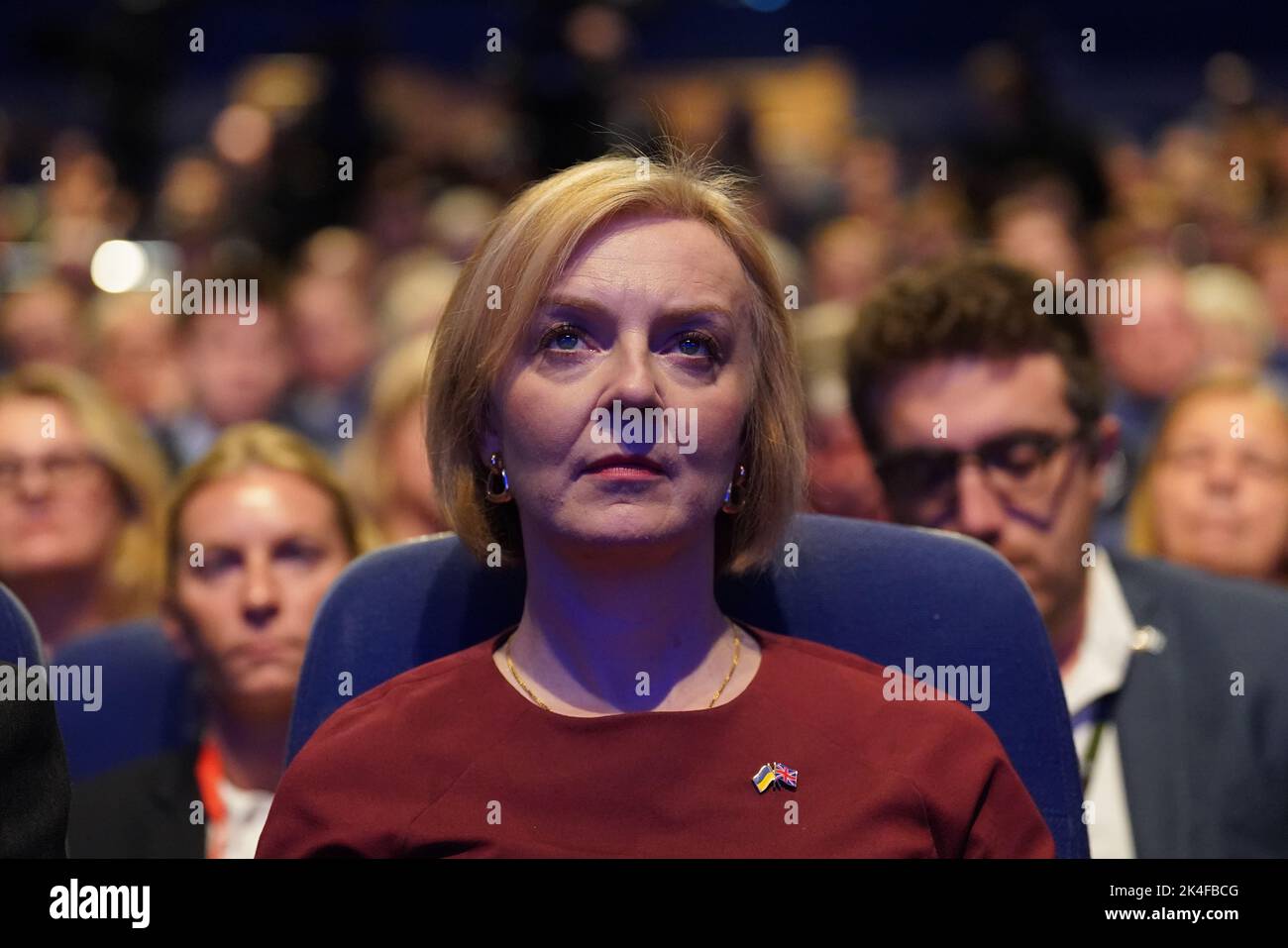 Primo Ministro Liz Truss durante la conferenza annuale del Partito conservatore presso l'International Convention Centre di Birmingham. Data immagine: Domenica 2 ottobre 2022. Foto Stock