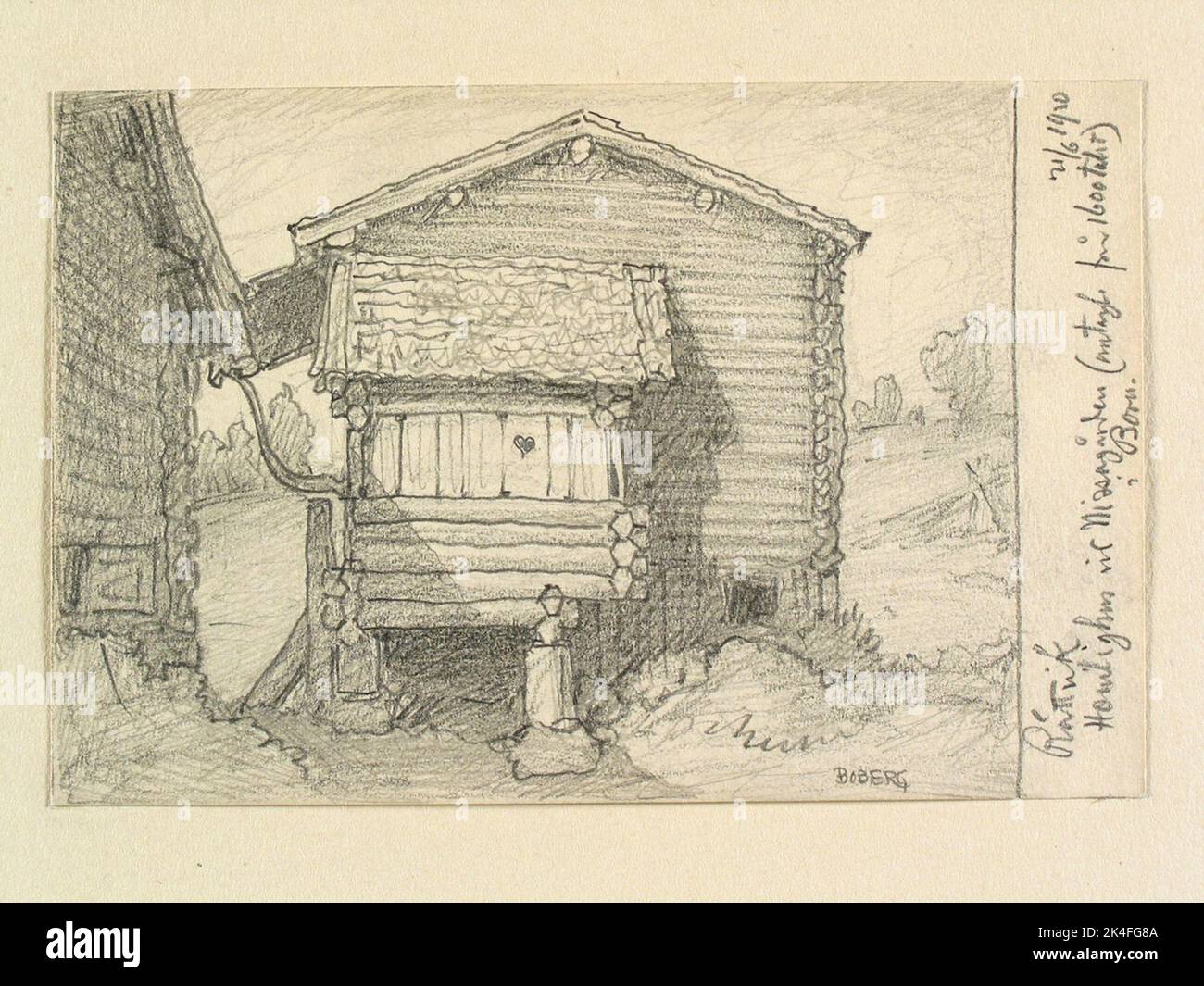 Dalarna, Rättviks sn., nato. 'Casa segreta a Nissagården (antagl. Dal 17th ° secolo) in Born'. Disegno di Ferdinand Boberg. Nordico Foto Stock