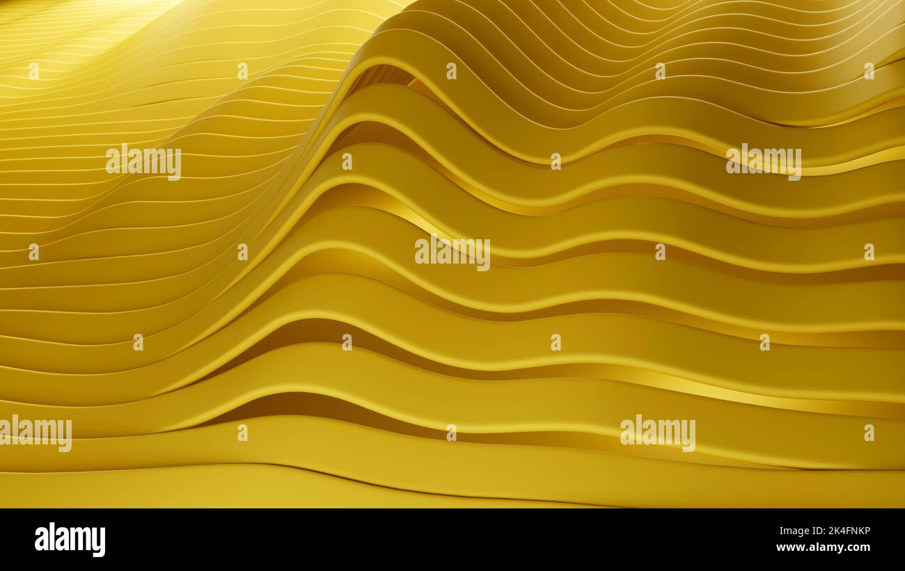 Righe gialle astratte in ordine casuale come formato orizzontale per compositori di design moderni come 3D-Illustrazione. Foto Stock