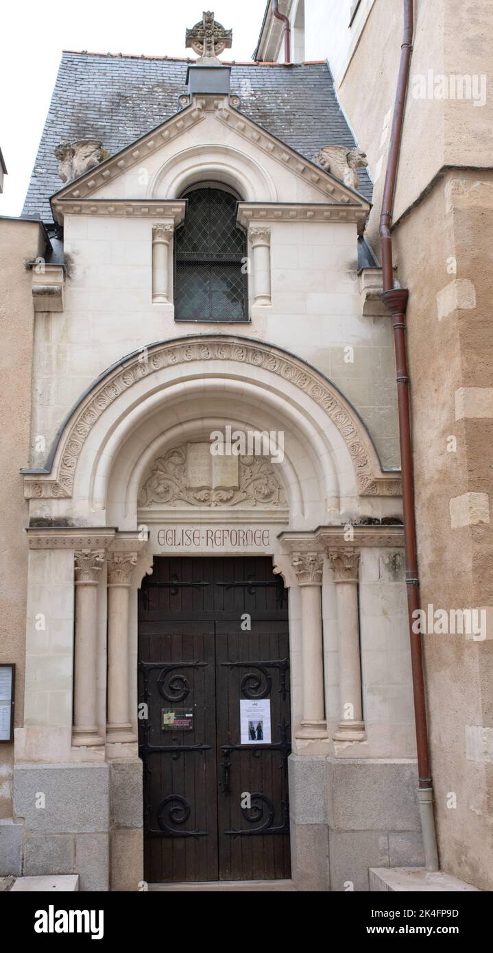 Ingresso alla Chiesa protestante Angers Foto Stock