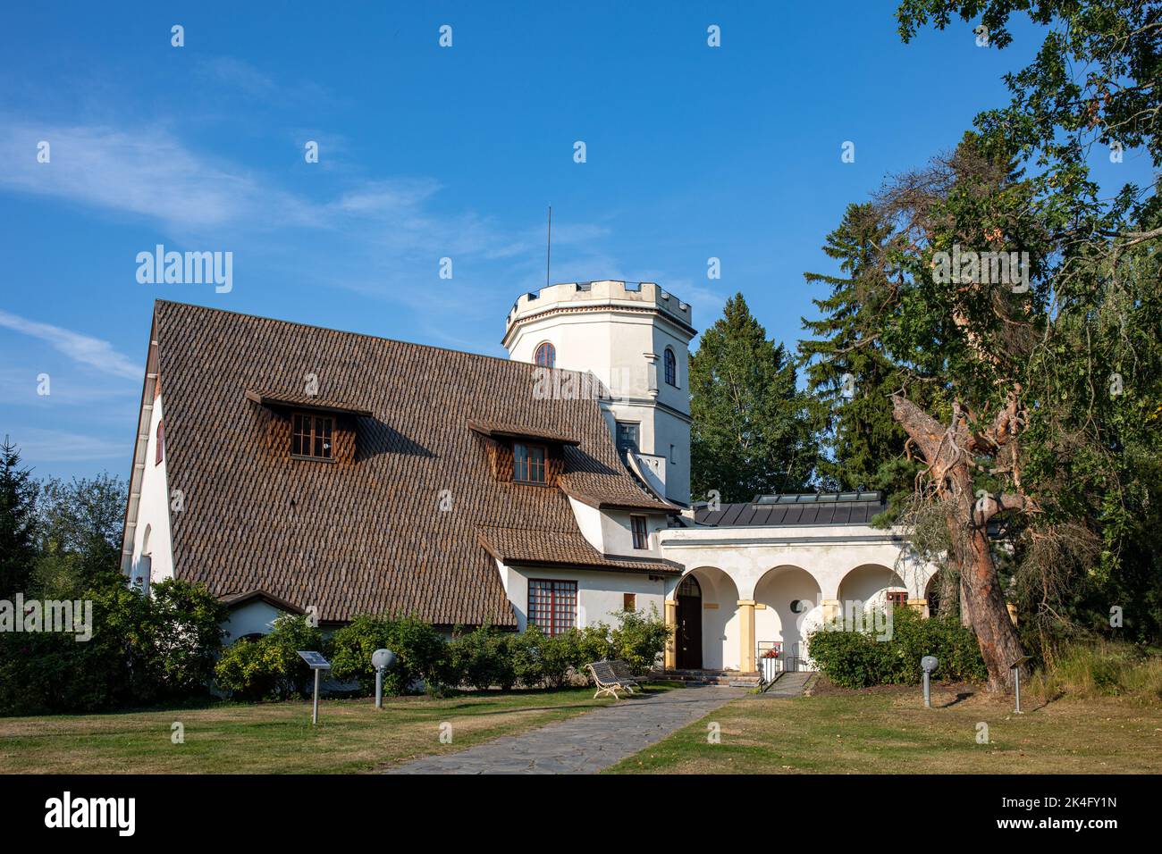 Museo nazionale di stile romantico Gallen-Kallela casa nel quartiere Tarvaspää di Espoo, Finlandia Foto Stock