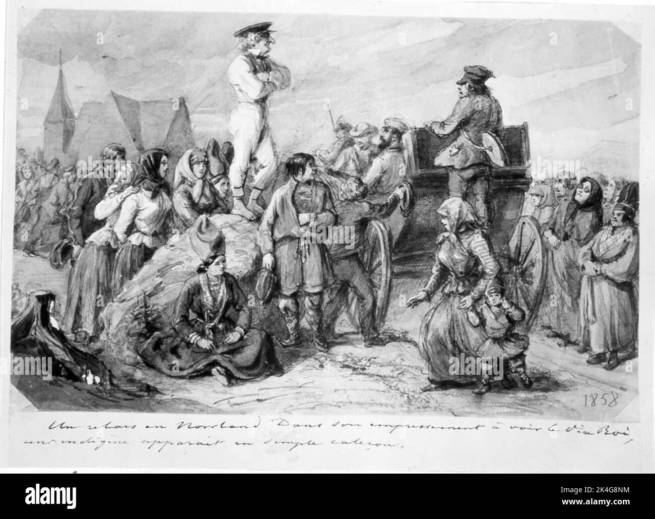 Disegno con inchiostro acquerello di Fritz von Dardel dal 1858. Nordico Foto Stock