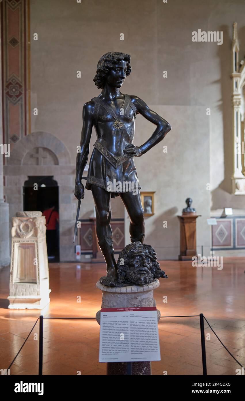 Statua del David di Andrea del Verrocchio nel Museo del Bargello Firenze Italia Foto Stock