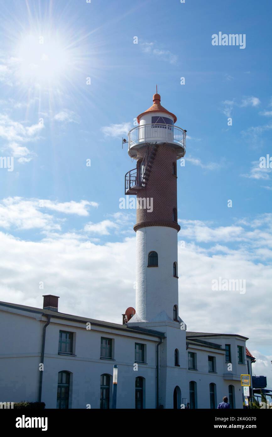 Faro dal 1872, sull'isola di Poel, sul Mar Baltico vicino a Timmendorf Strand, vicino a Wismar, Germania, Europa Foto Stock