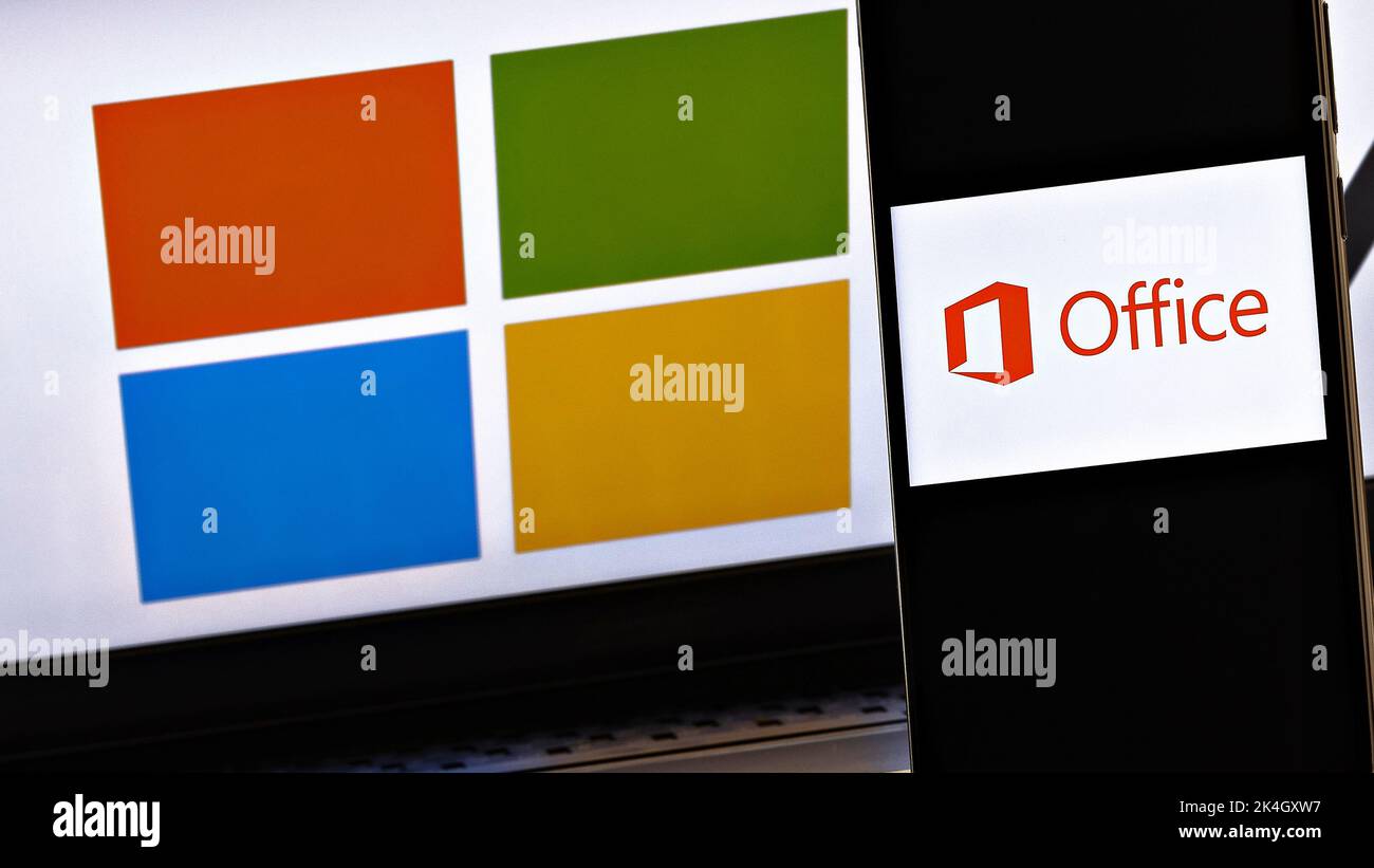 Editoriale di Microsoft Office. La suite Microsoft Office è una famiglia di software client, software server e servizi sviluppati da Microsoft Foto Stock