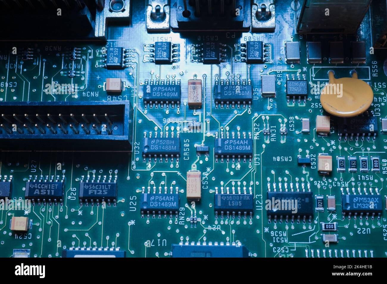 Circuito stampato per computer verde bluastro, Studio Composition. Foto Stock