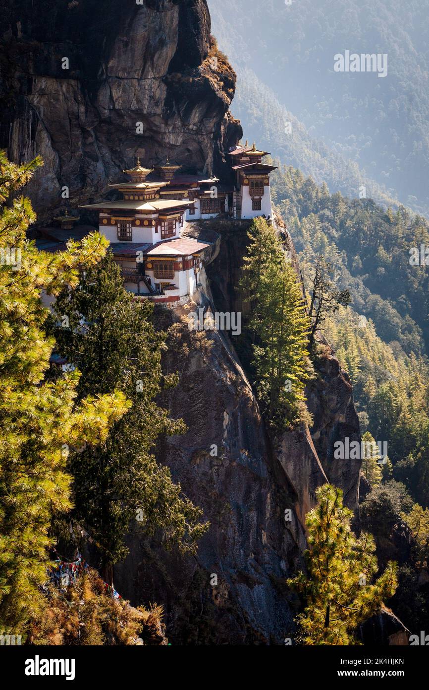 Il monastero di Tigers Nest fuori Paro, Bhutan. Foto Stock