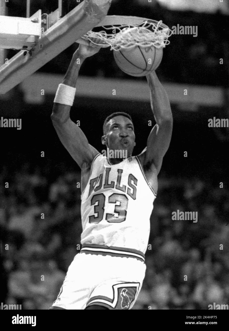 Scottie Pippen dei Chicago Bulls è mostrato in game action, CA. 1995. Foto Stock