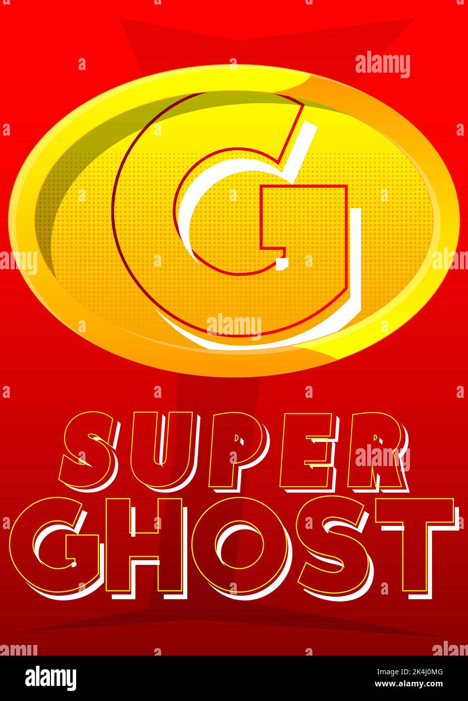 Stemma del supereroe con l'icona di Super Ghost. Illustrazione vettoriale colorata stile fumetto. Illustrazione Vettoriale