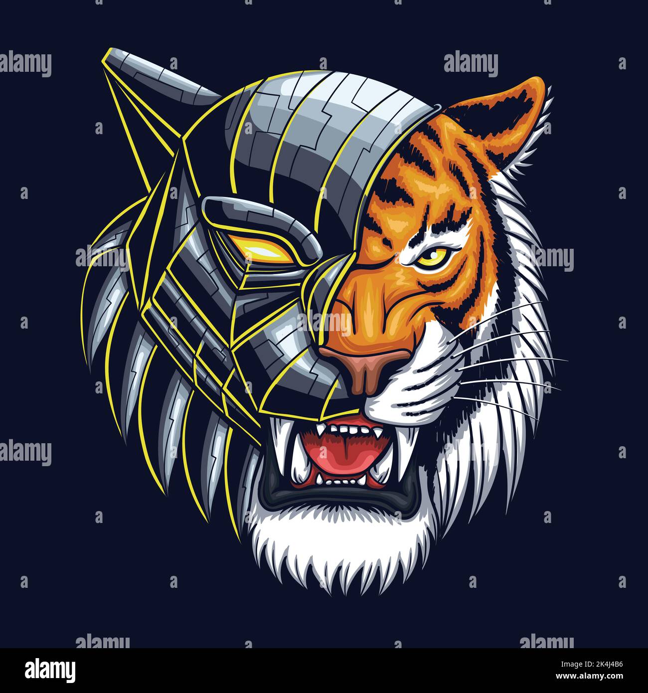 Illustrazione del vettore della testa della tigre di cyborg Illustrazione Vettoriale