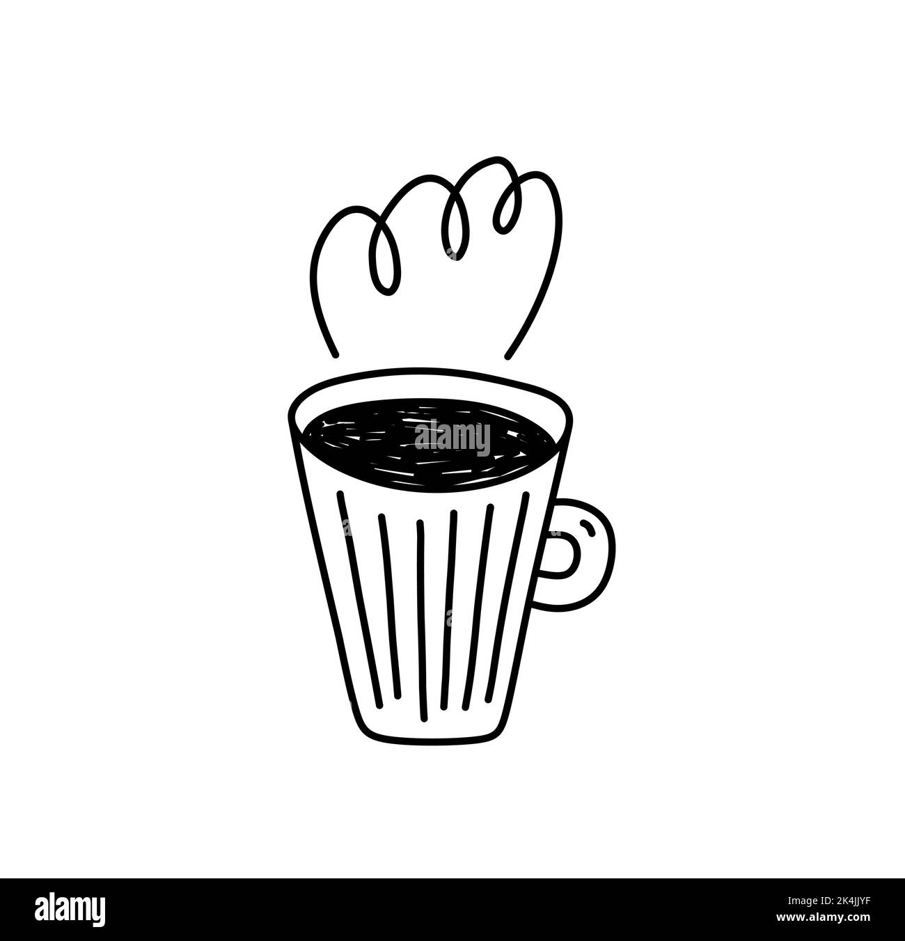 Tazza di tè o caffè con isolamento a vapore su sfondo bianco. Disegno vettoriale a mano in stile doodle. Perfetto per carte, menu, logo Illustrazione Vettoriale