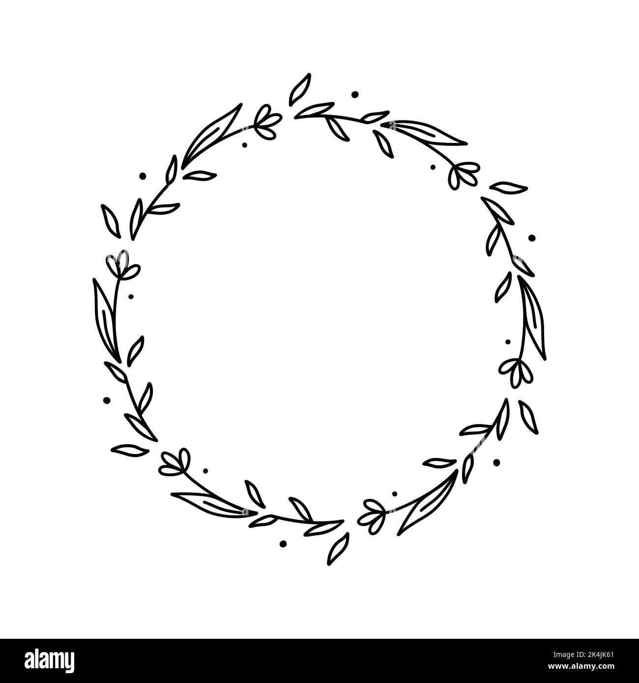 Corona floreale isolata su sfondo bianco. Cornice rotonda con fiori. Disegno vettoriale a mano in stile doodle. Perfetto per biglietti, inviti, Illustrazione Vettoriale Corona floreale isolata su sfondo bianco. Cornice rotonda con fiori. Disegno vettoriale a mano in stile doodle. Perfetto per biglietti, inviti, Illustrazione Vettoriale