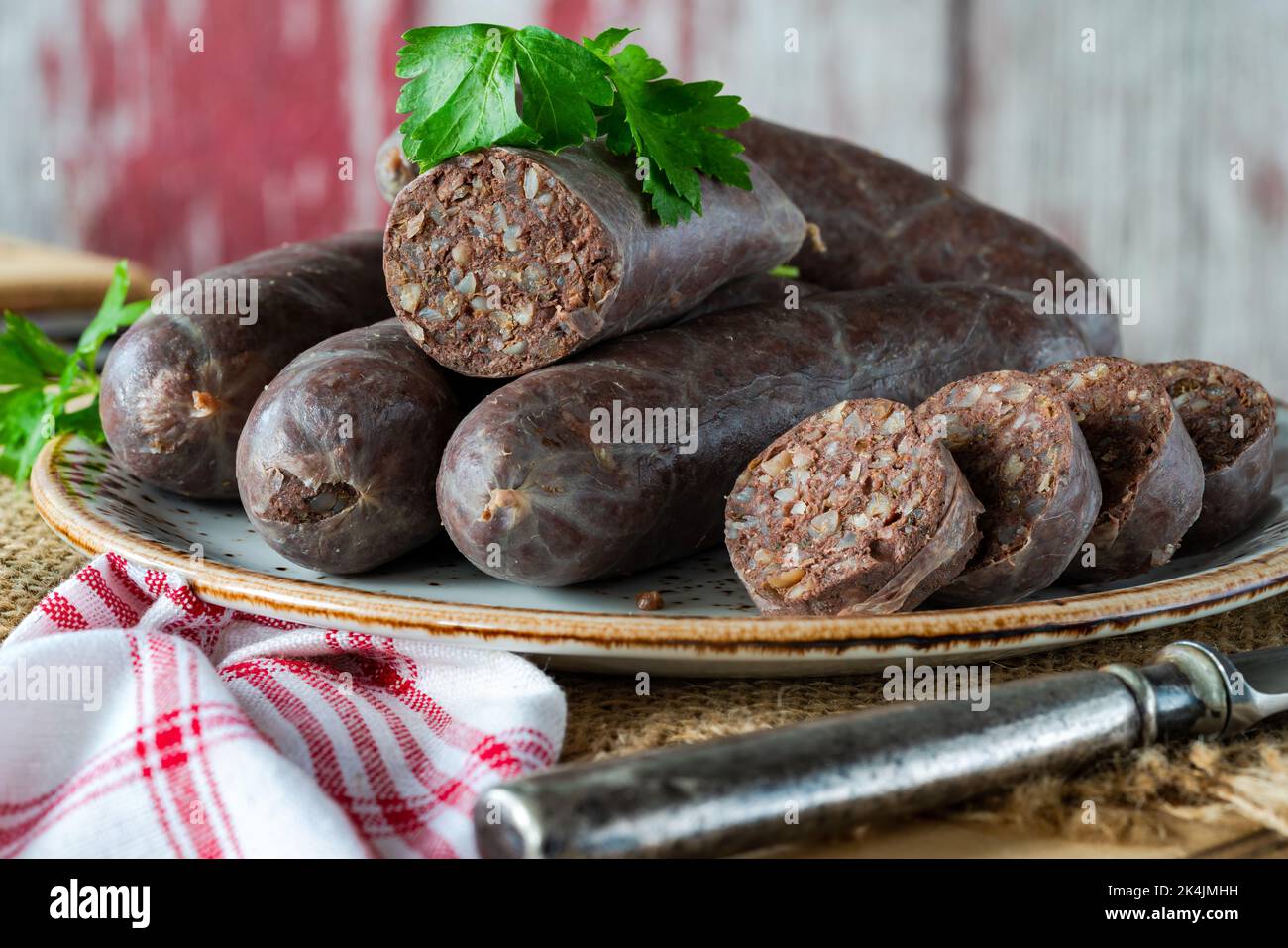 Budino nero tradizionale polacco con semole di grano saraceno Foto Stock