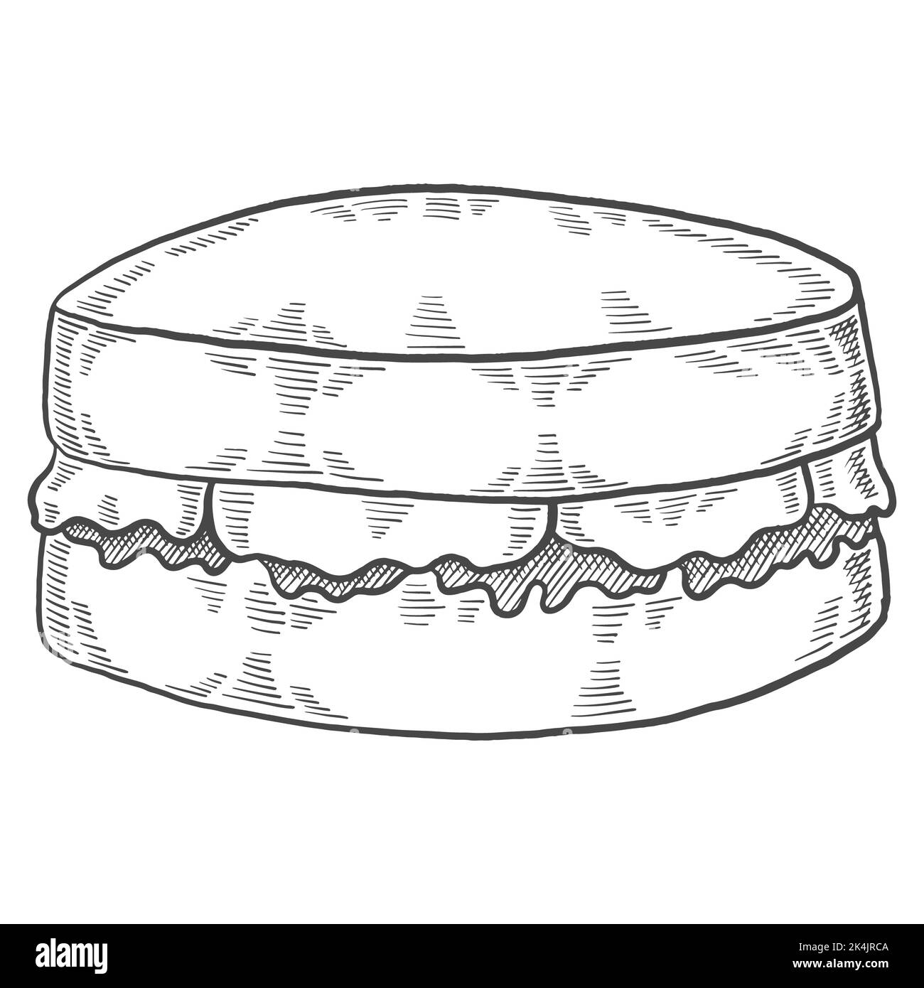 victoria spugne britannico o inghilterra e dessert snack isolato doodle disegno disegnato a mano con disegno vettoriale stile contorno Foto Stock