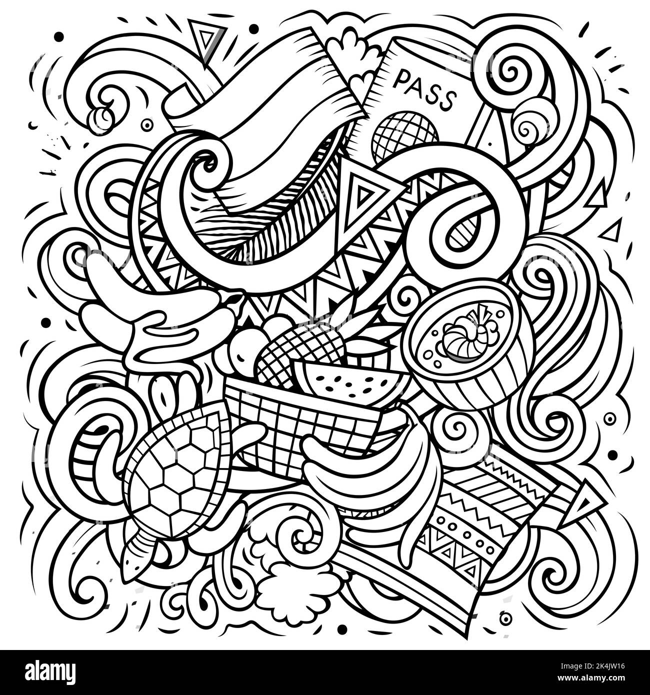 Ecuador disegno a mano fumetto doodles illustrazione. Design divertente. Illustrazione Vettoriale