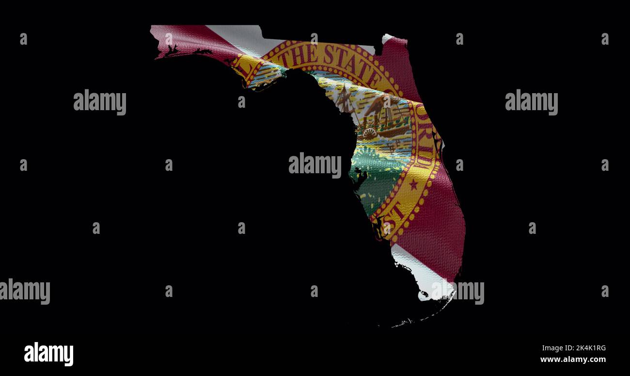 Mappa dello stato della Florida con bandiera ondulata. Sfondo canale alfa. Foto Stock