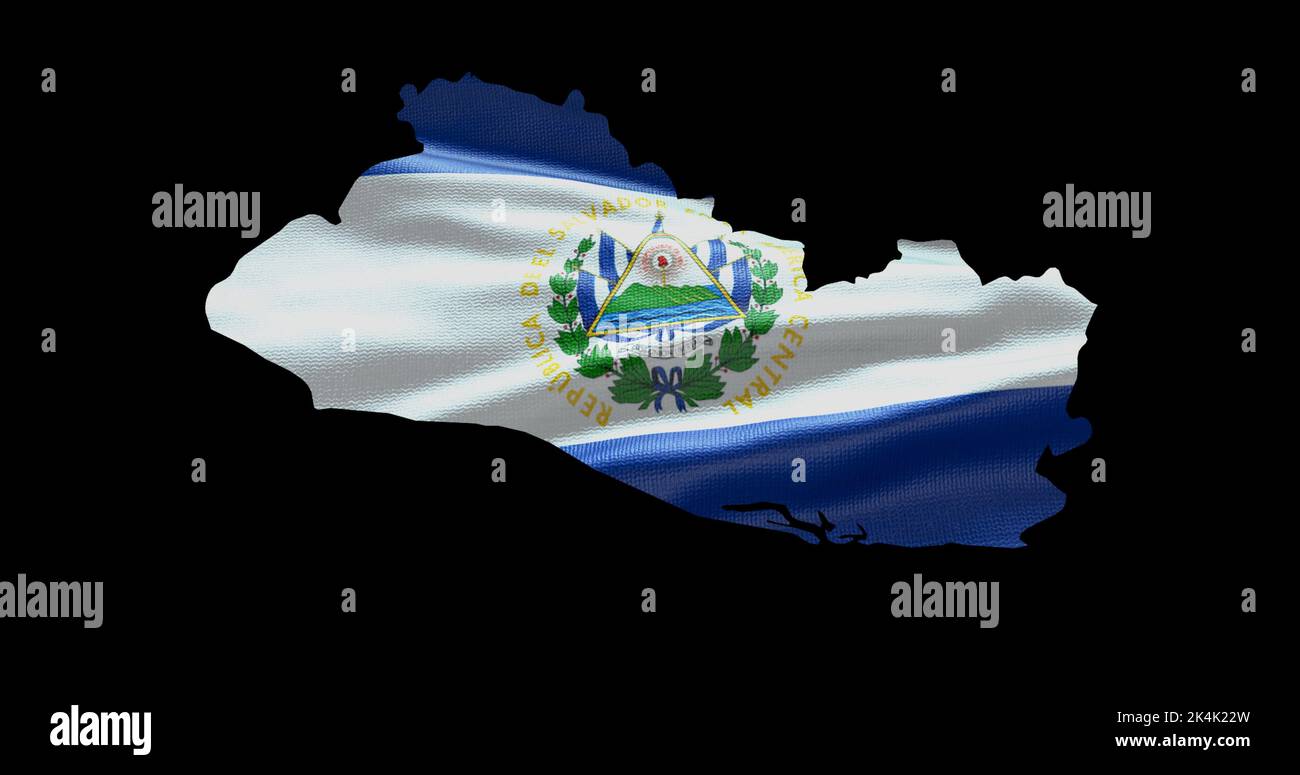 El Salvador forma della mappa con sfondo a bandiera ondulata. Profilo del canale alfa del paese. Foto Stock