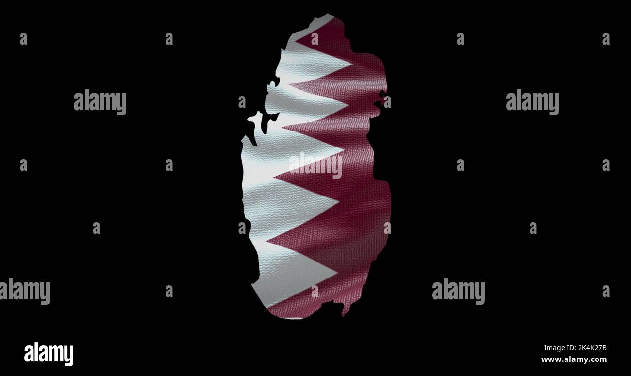 Forma della mappa del Qatar con sfondo a bandiera ondulata. Profilo del canale alfa del paese. Foto Stock