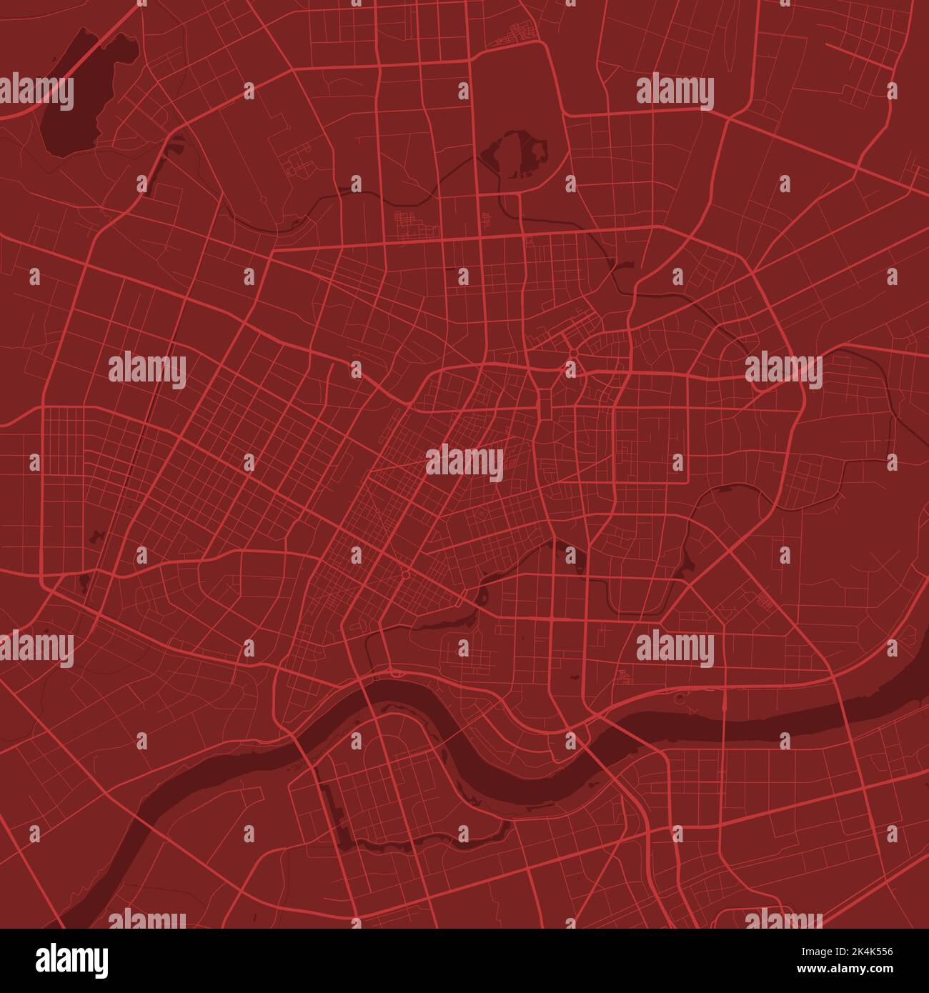 Mappa vettoriale rossa di Shenyang, Cina. Illustrazione del poster della mappa stradale della città urbana. Shenyang mappa art.. Illustrazione Vettoriale