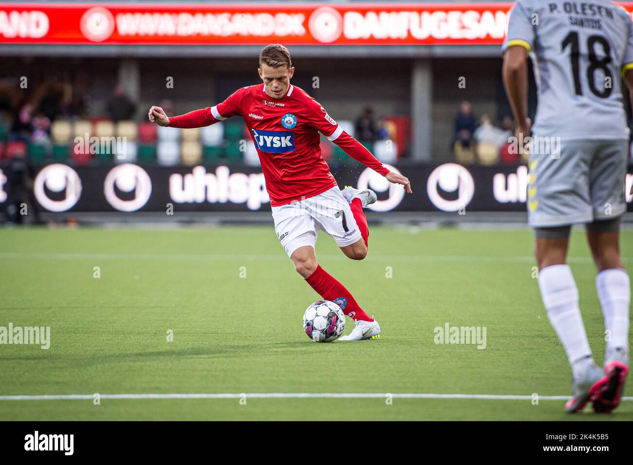 Silkeborg, Danimarca. 02nd Ott 2022. Kasper Kusk (7) di Silkeborg SE visto durante il Superliga match 3F tra Silkeborg IF e AC Horsens al Jysk Park di Silkeborg. (Photo Credit: Gonzales Photo/Alamy Live News Foto Stock