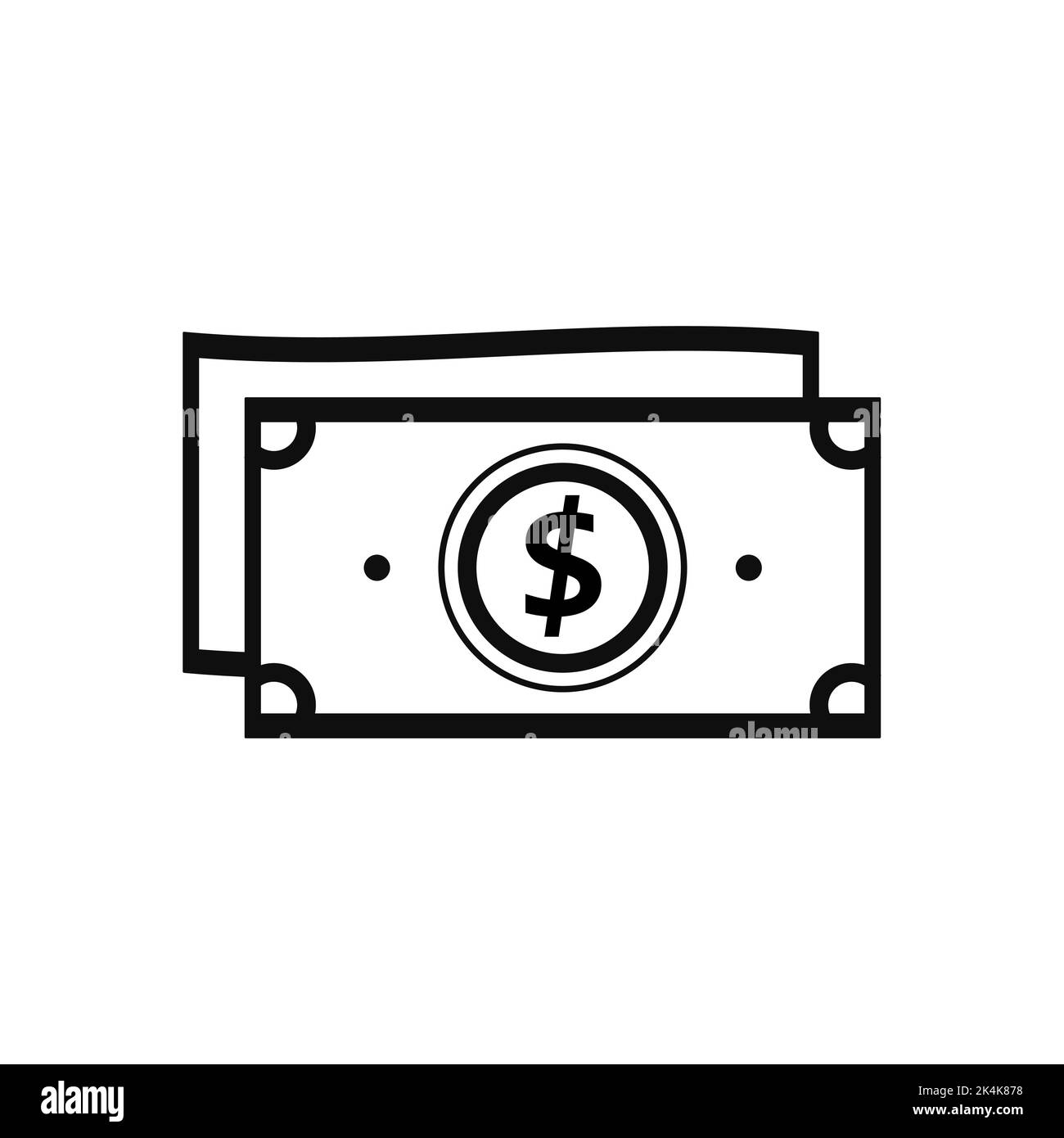 Icona carta moneta. Contanti finanziari neri per il pagamento e l'investimento Illustrazione Vettoriale