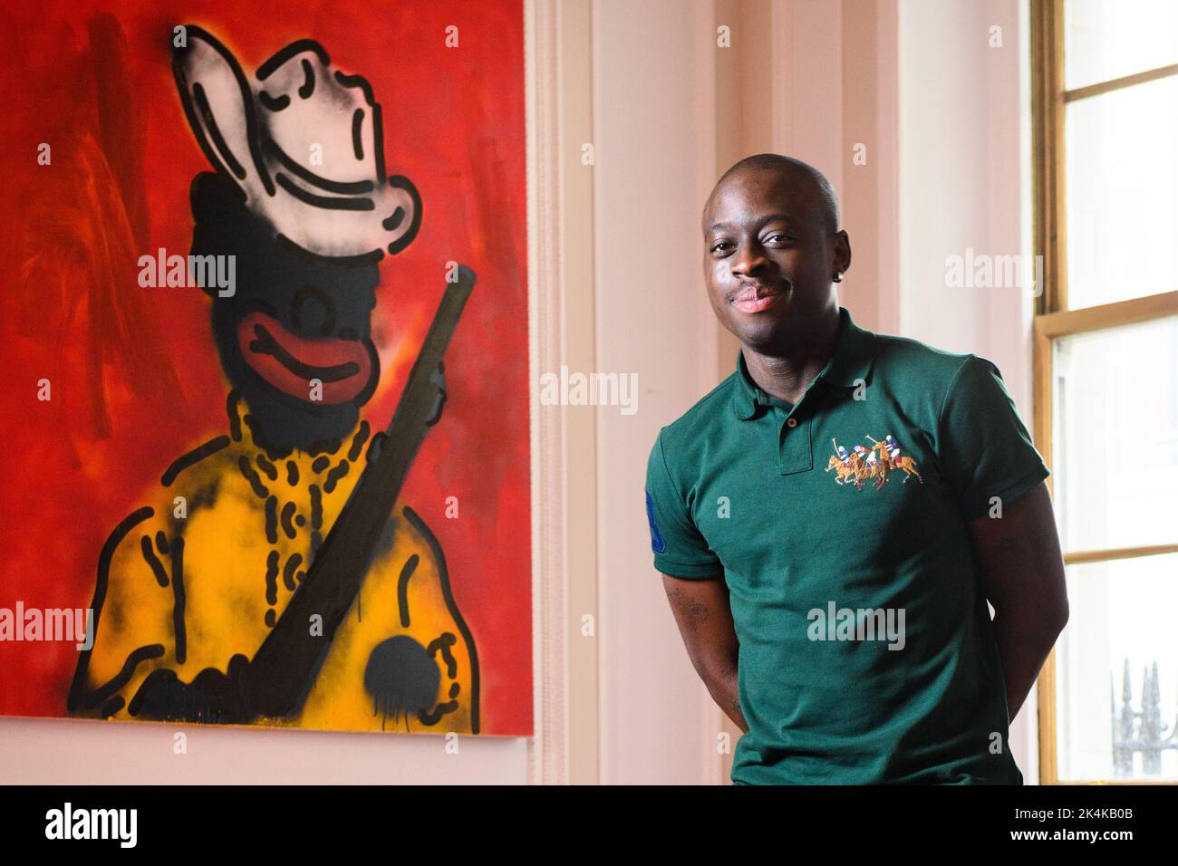 Londra, Regno Unito. 3 ottobre 2022. L'artista nigeriano londinese Slawn ha illustrato con alcune delle sue nuove opere in una mostra personale presentata dalla Efie Gallery di Dubai, presso la Camera di Commercio araba britannica a Mayfair, Londra. La mostra si terrà fino al 5 ottobre. Data immagine: Lunedì 3 ottobre 2022. Il credito fotografico dovrebbe essere: Matt Crossick/Empics/Alamy Live News Foto Stock