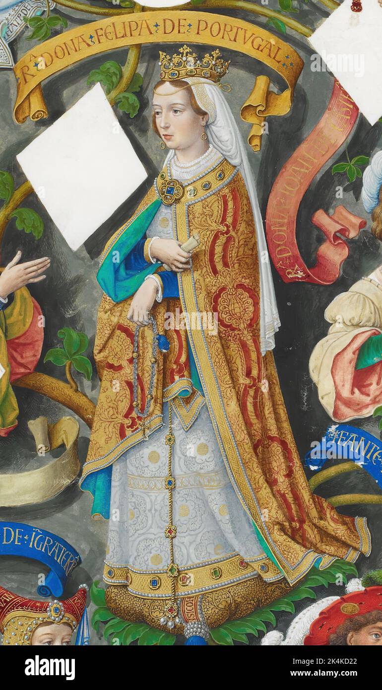 Filippo di Lancaster (1360-1415), regina consorte del Portogallo a causa del suo matrimonio con il re Giovanni i del Portogallo. Immagine tratta dalla Genealogia portoghese / Genealogia dos Reis de Portugal. Foto Stock