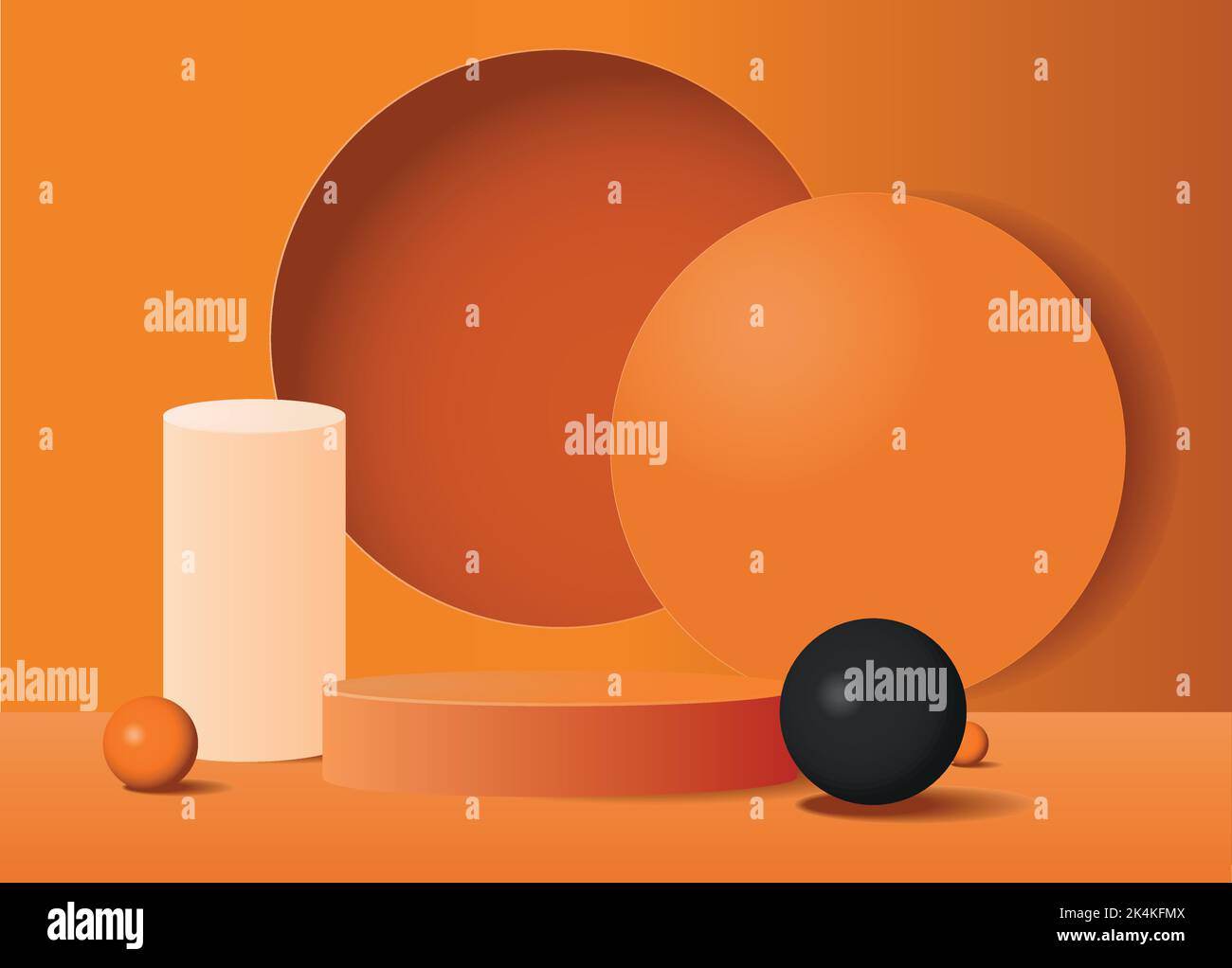 Astratto color crema 3D camera con set di realistici cilindri arancio e purpurpuri podio a piedistallo. Elemento forme geometriche. Scena minima per la presentazione del prodotto. Tavola rotonda per vetrina Illustrazione Vettoriale
