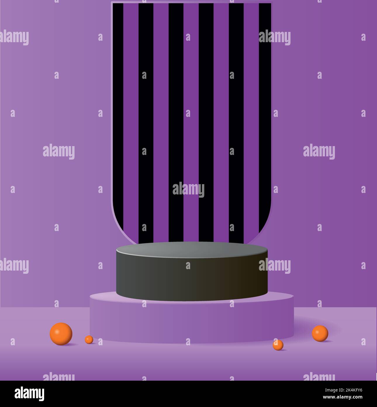 Astratto color crema 3D camera con set di realistici cilindri arancio e purpurpuri podio a piedistallo. Elemento forme geometriche. Scena minima per la presentazione del prodotto. Tavola rotonda per vetrina Illustrazione Vettoriale