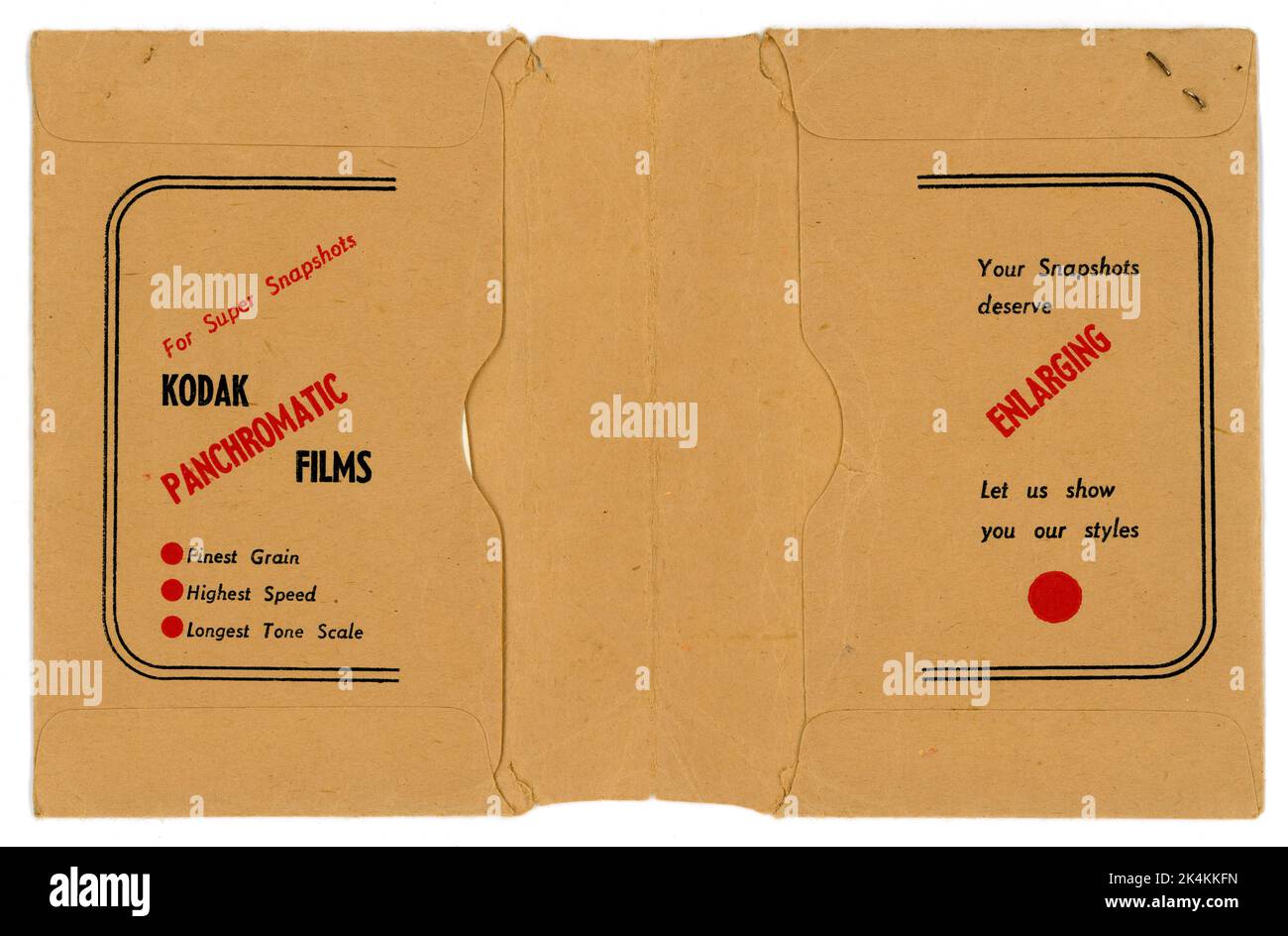 Originale 1930 Kodak portafoglio fotografico, manica aperta - utilizzato da un cliente britannico nel 1937, Regno Unito Foto Stock