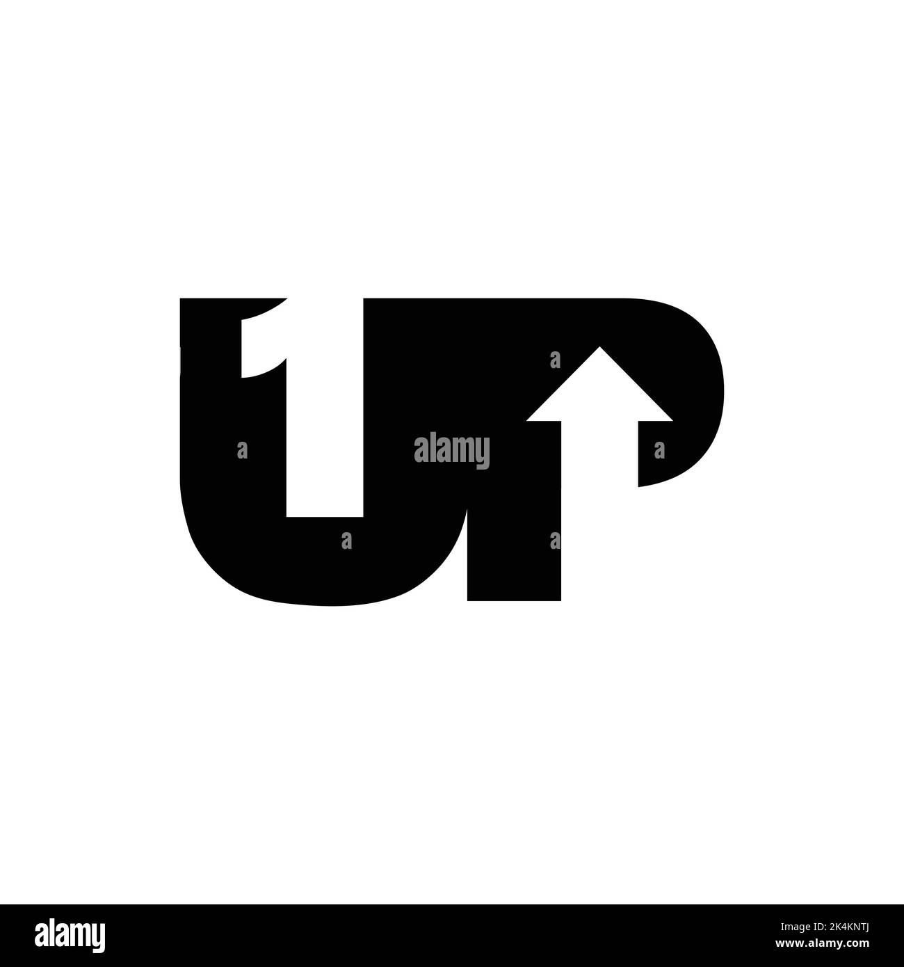 1up concetto creativo del vettore di disegno di marchio. Combinazione del logo di lettere e numeri con un'icona a forma di freccia nell'immagine in stile spazio negativo Illustrazione Vettoriale