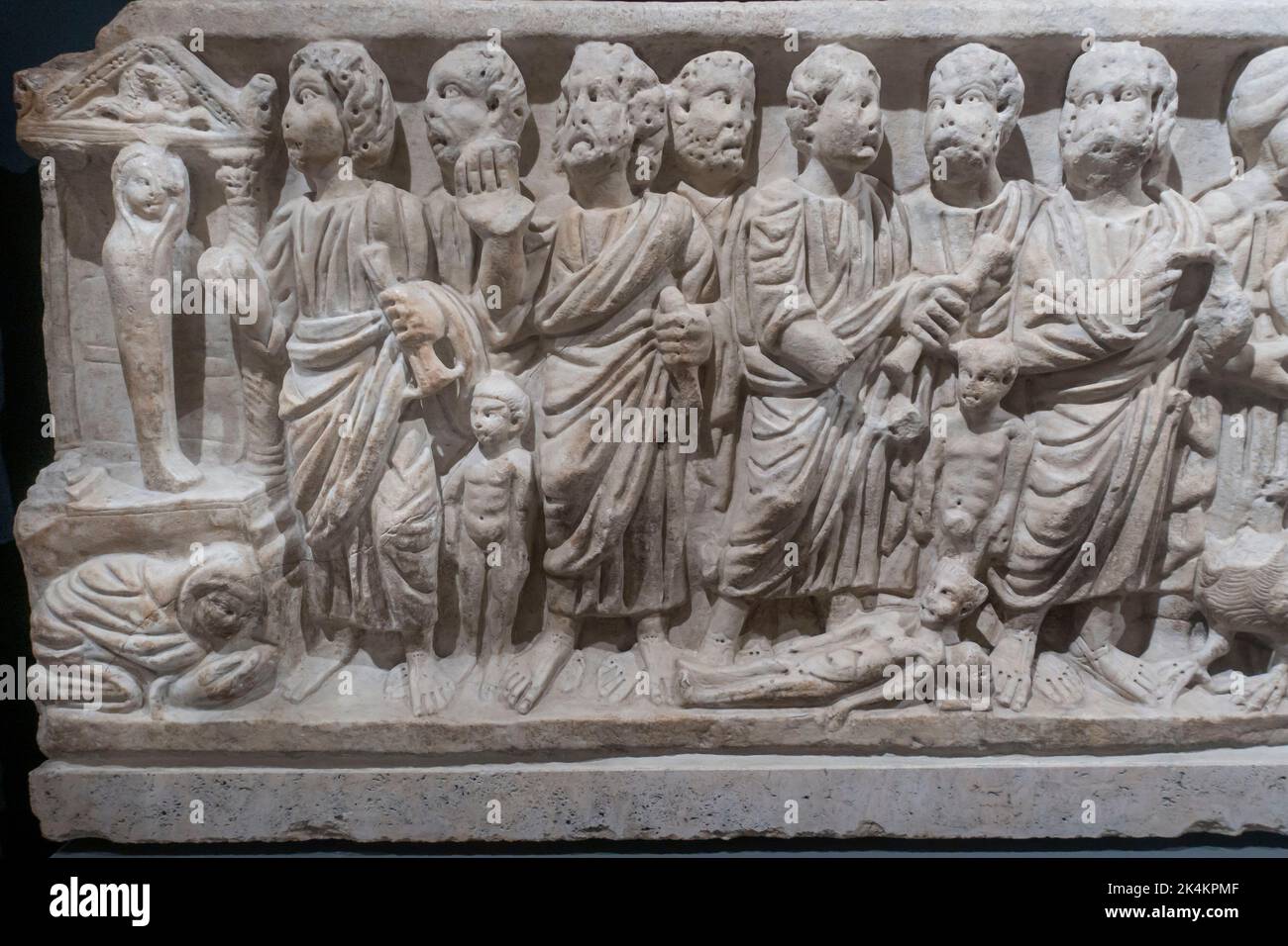 Roma, Centrale Montemartini, Museo - sarcofago con scene del Vecchio e del nuovo Testamento Foto Stock