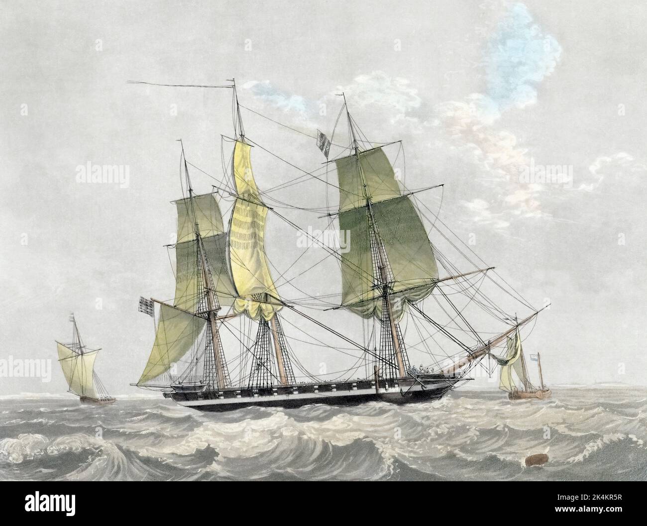 Marina americana corvette sotto vela, inizio 19th ° secolo. Dopo una stampa di Willem Hendrik Hoogkamer da un disegno di Lieutenant van der Hart. Foto Stock