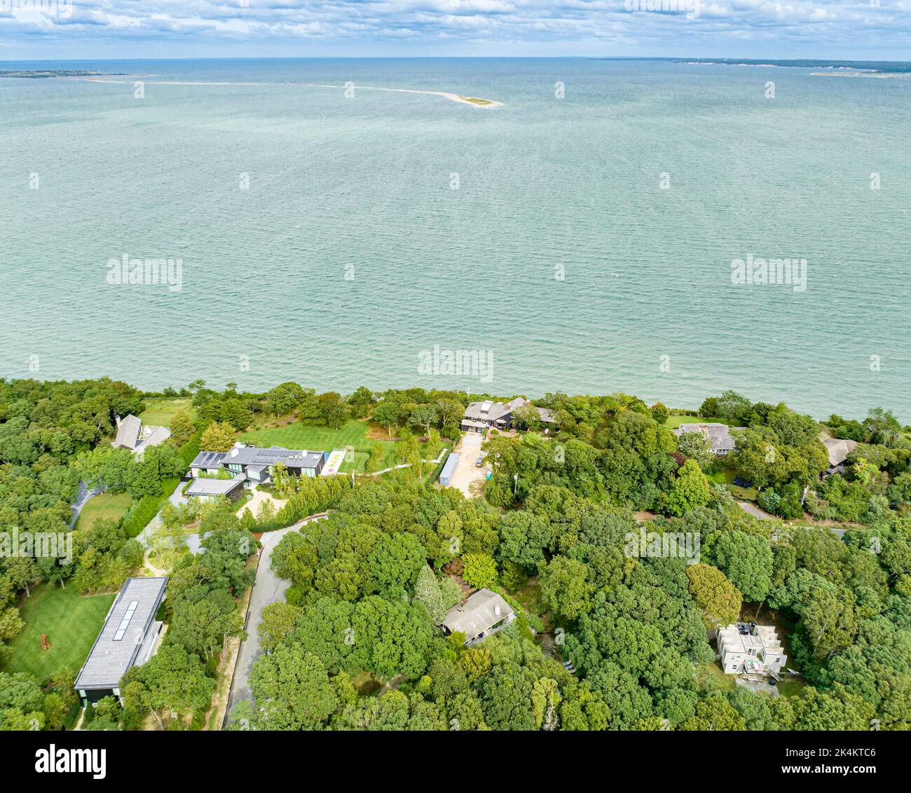 Vista aerea di Waters Edge Road, East Hampton, NY Foto Stock