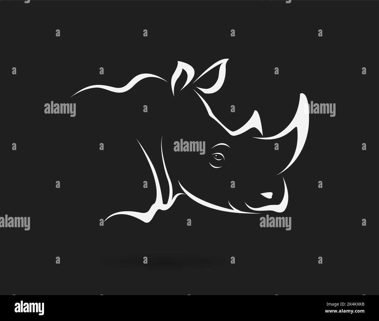 Vettore di testa di rinoceronte su sfondo nero. Animali selvatici. Illustrazione vettoriale a strati facilmente modificabile. Illustrazione Vettoriale
