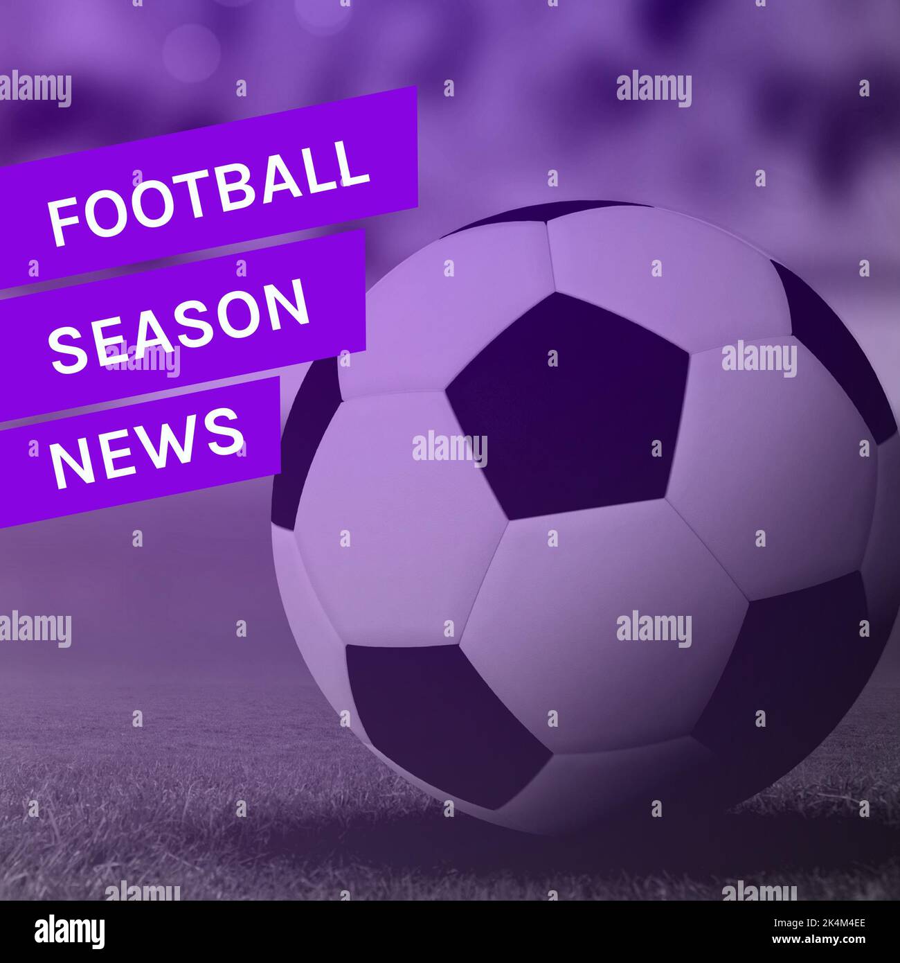 Immagine quadrata delle notizie di stagione di calcio sopra la sfera che giace sull'erba allo stadio Foto Stock