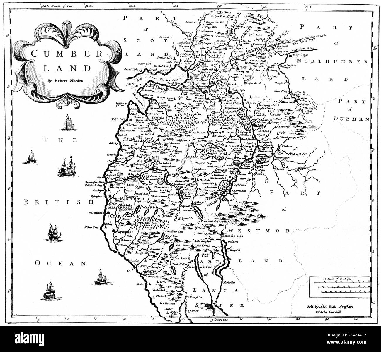 Cumberland, Inghilterra, 1695. Di Robert Morden (c1650-1703). Dalla Britannia di William Camden 1695. Foto Stock